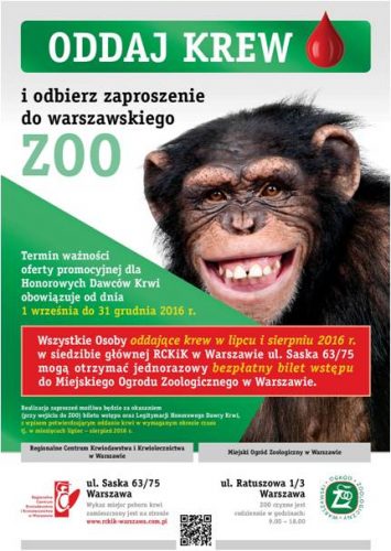 ODDAJ KREW, zyskaj bilet do zoo w Warszawie!